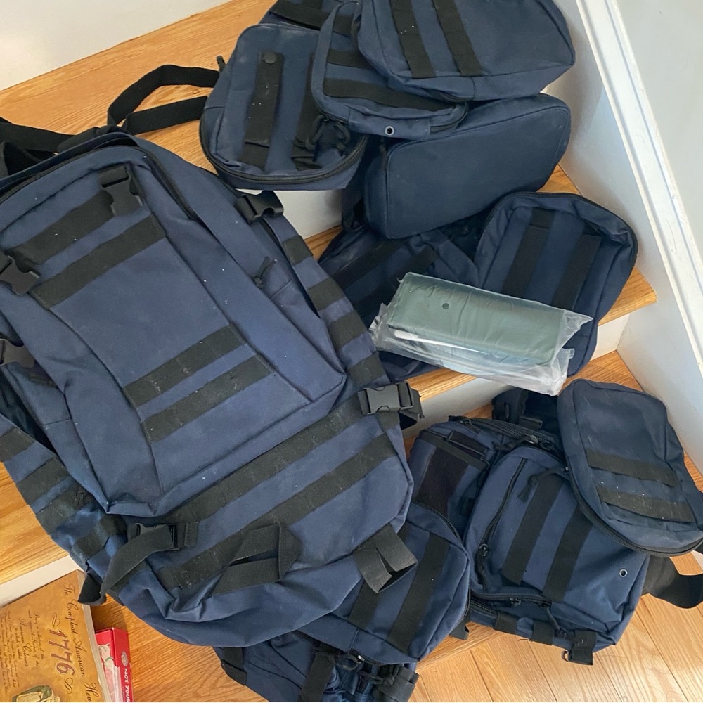 Men's Tactical Backpack - Navy Blue w 9 small packs to attach. New